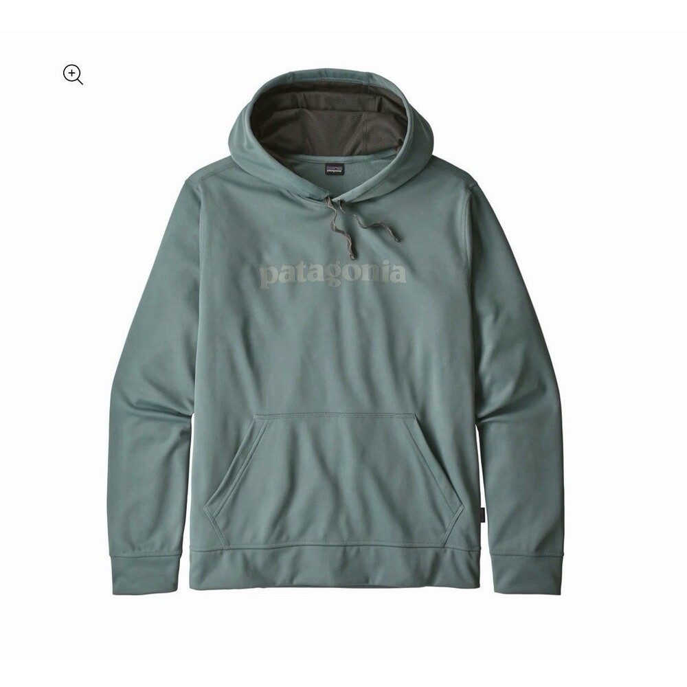 Patagonia Men’s Text Spellout Pullover Polycycle Hoodie Large Blue Green